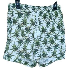Briggs Shorts Linen Blend Palm Tree Print Ladder Stitch on Pockets Women's Large